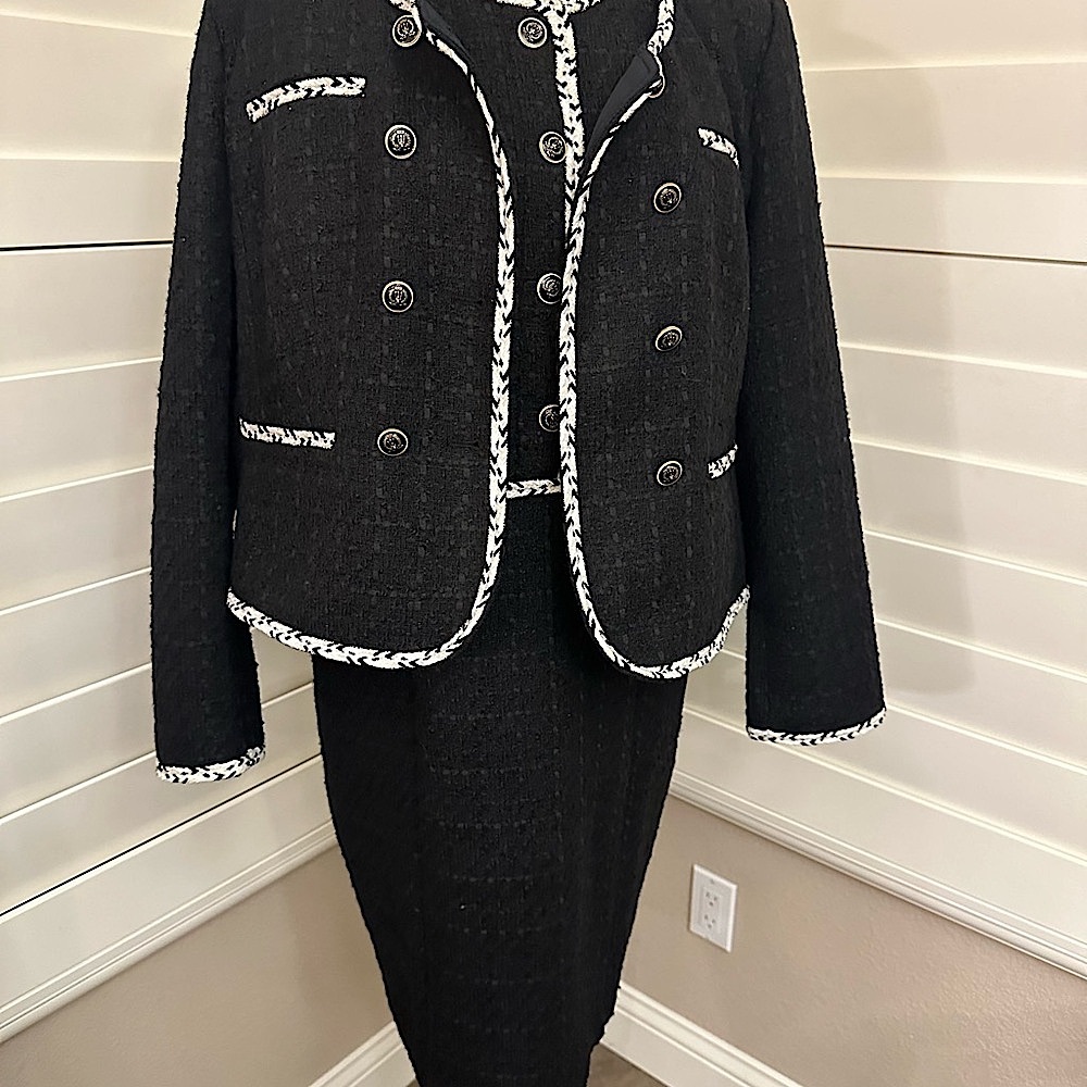 Black Tweed Dress with decorative buttons and matching jacket